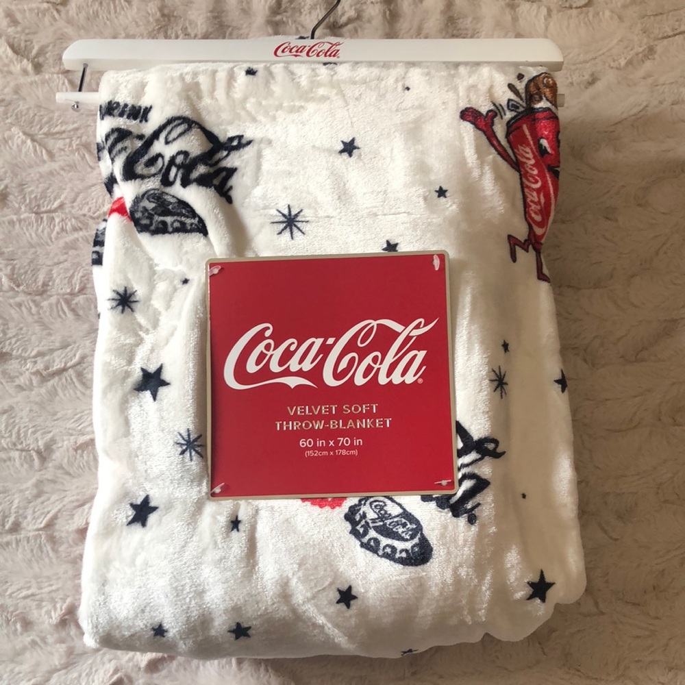 Coca Cola White Plush Throw Blanket